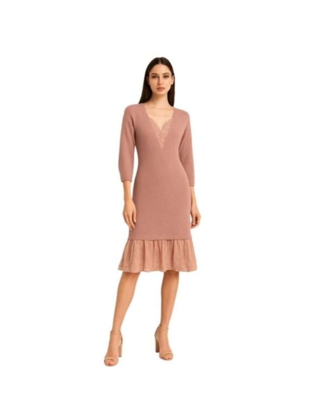 My Michelle Vintage Pink Knit Long Sleeve Midi Sweater Dress